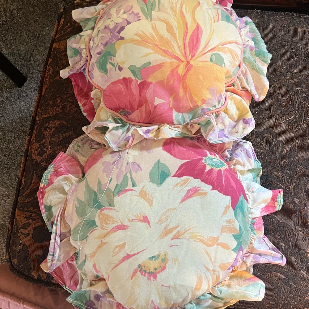 Vibrant Floral Ruffled Throw Pillows - Picture 3 of 3